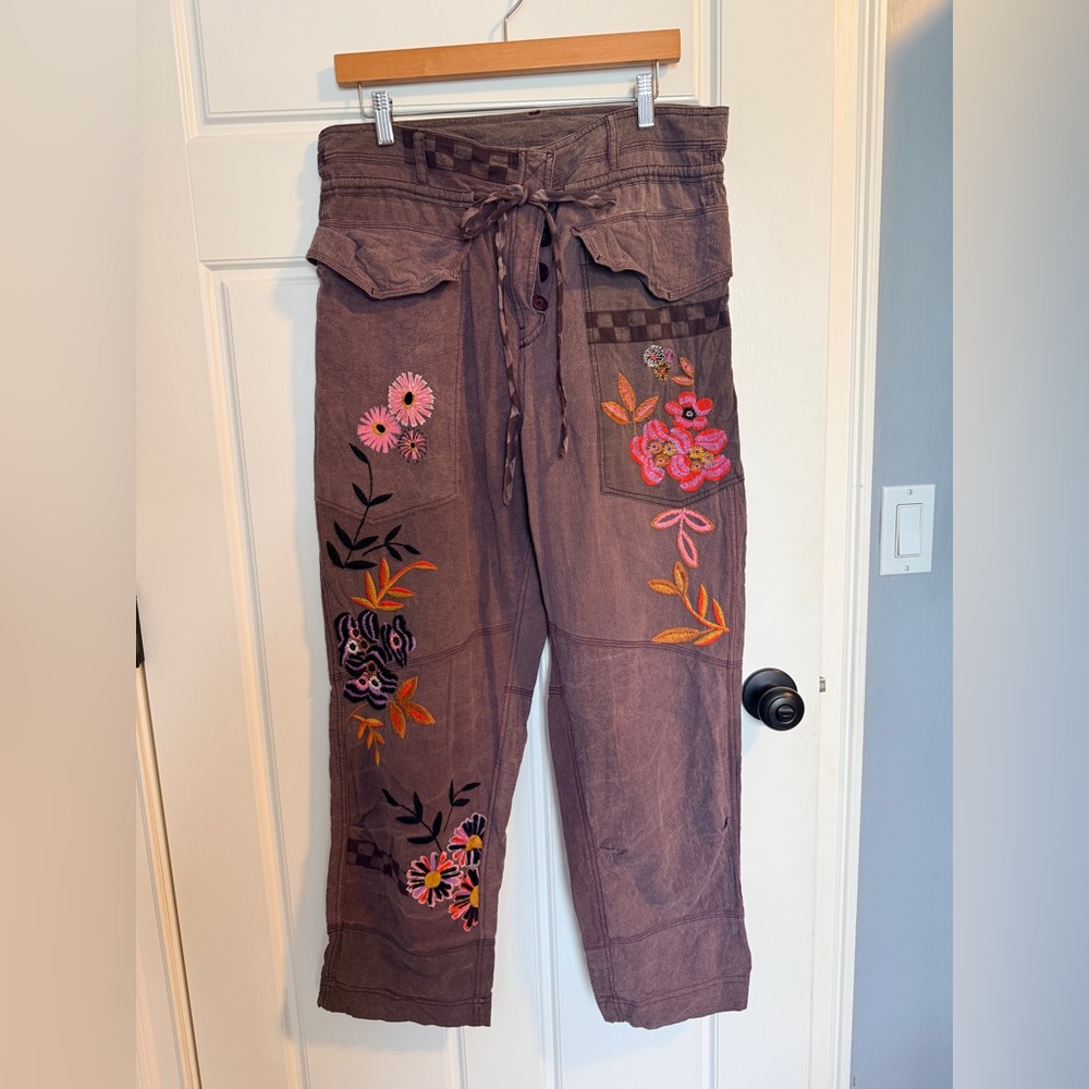 Free People Heathered Lavender Linen Print Cargo Pant